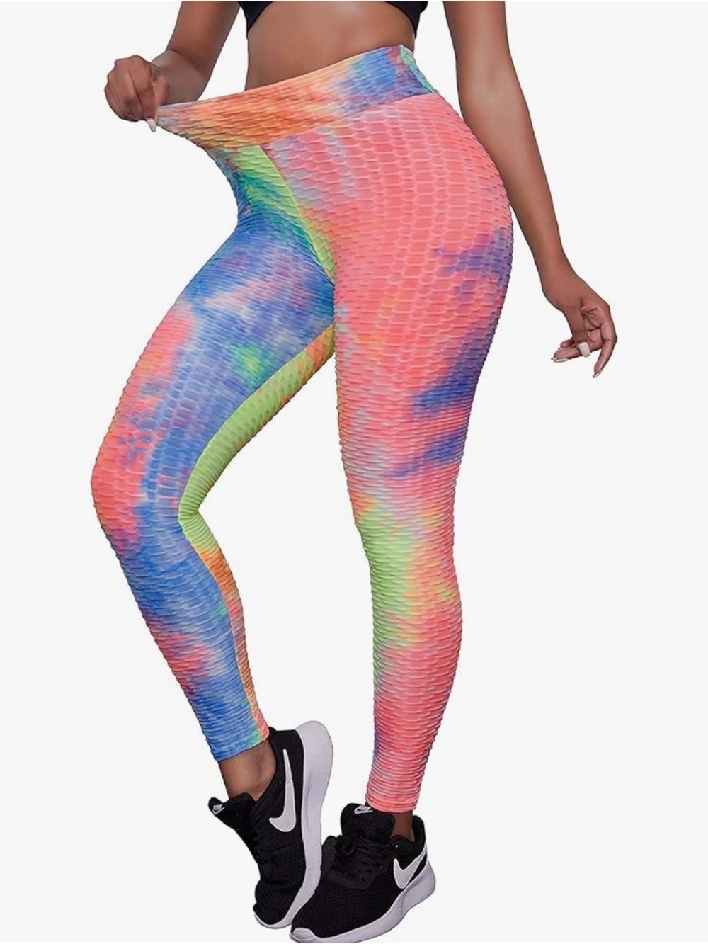 Women’s Textured Tie-Dye High-Waist Leggings - Bright Multi